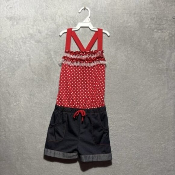 Little Lass Girl's Size 6 One-Piece Summer Romper Red White Blue USA - Picture 1 of 7